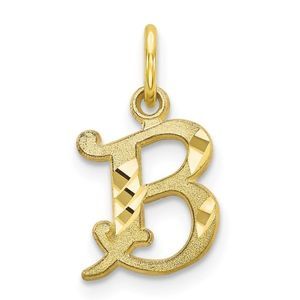 Real 10K Solid Yellow Gold Letter B Pendant